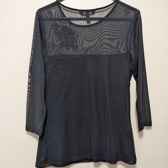 3 for $30 - LTS Black Mesh Top with Embroidery - Picture 2 of 4